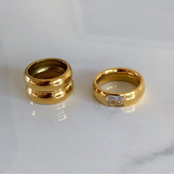 Statement gold ring, stacking gold ring, double band gold ring - Picture 4 of 10